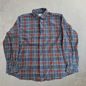 J- Vintage LL Bean Red/Dark Grey Plaid Button Down Flannel Shirt - L