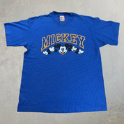 J- Vintage Disney Mickey Mouse Text & Graphic Made In USA Single Stitch Tee - L/XL