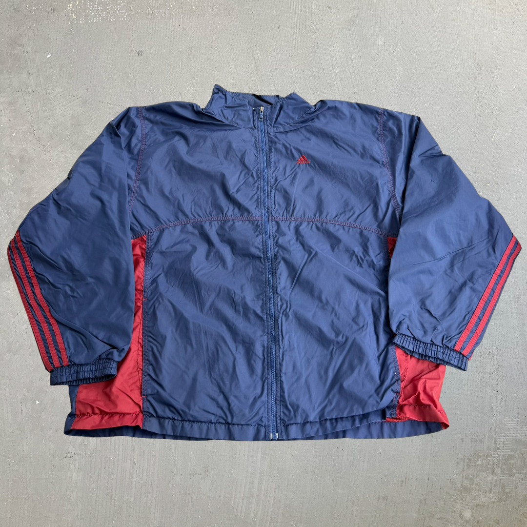 J- Vintage 90s Adidas Embroidered Logo Zip Up Lightweight Jacket - 2XL