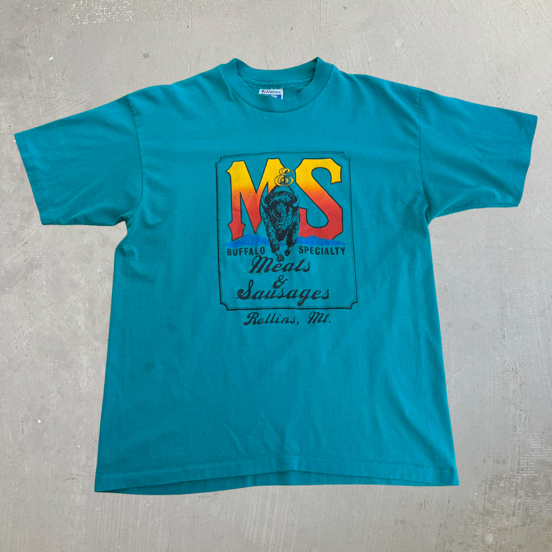 J- Vintage Meats & Sausages Buffalo Special Graphic Made In USA Single Stitch Tee - L