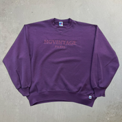 J- Vintage HG Vintage Paris Embroidered Text Purple Russell Made In USA Crewneck - L
