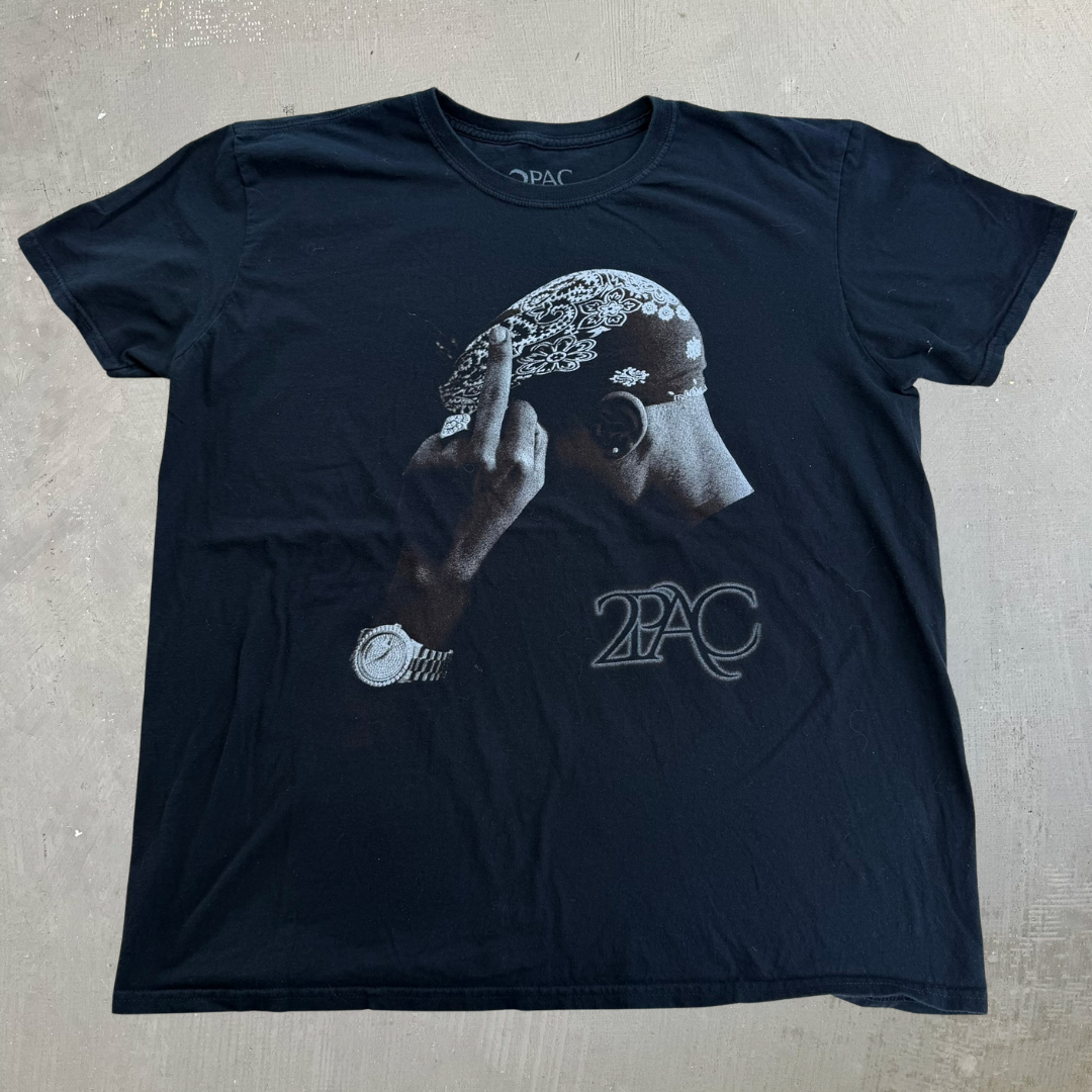 J- Tupac Flipping The Bird & Text Graphic Tee - XL