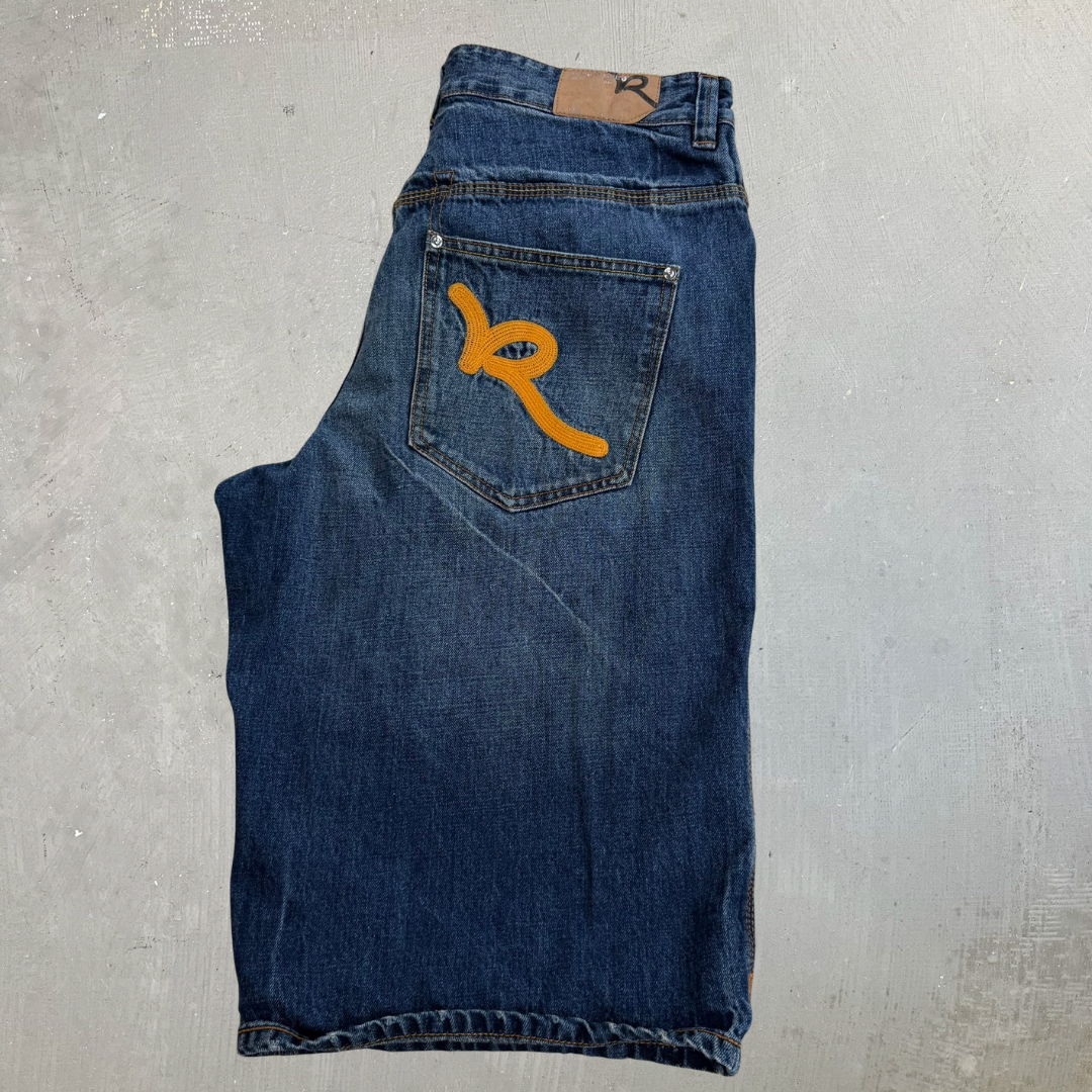 J- Vintage Rocawear Embroidered Logo Denim Jorts - 36 waist 14.5 inseam