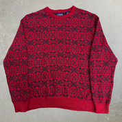 Vintage Chaps RL Red Patterned Cotton Knit Sweater - L