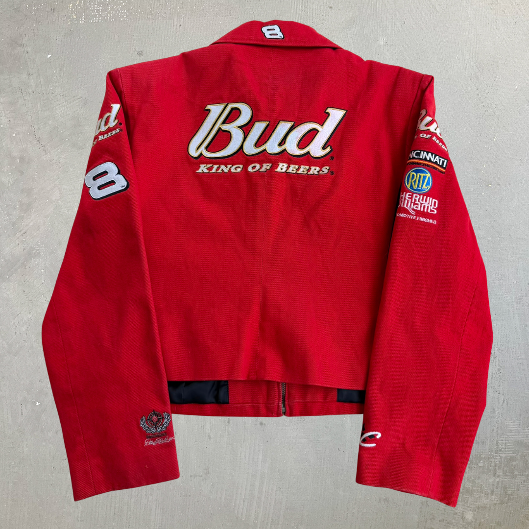 J- Vintage Nascar Dale Jr. Bud King Of Beers Chase Authentics JH Design Racing Jacket - Women's L