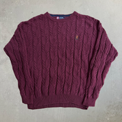 J- Vintage Chaps RL Embroidered Crest Maroon Knit Sweater - L