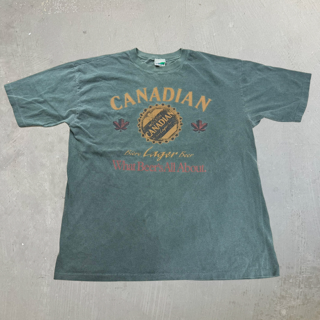 J- Vintage Molson Canadian What Beer's All About Graphic Single Stitch Tee - L