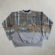 J- Vintage Artisan Design Deers All Over Print Made In USA Henley Crewneck - M