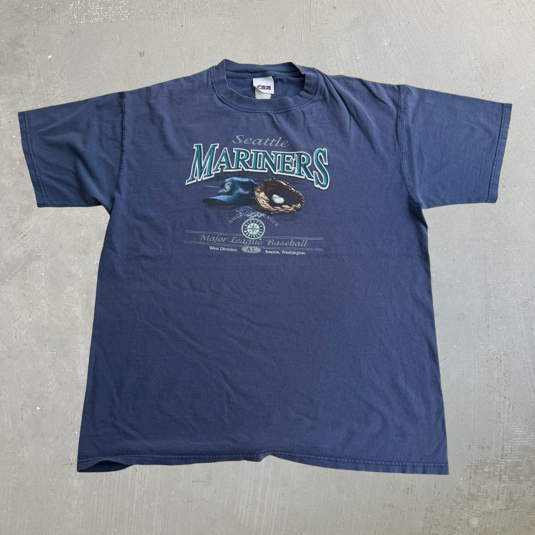 J- Vintage 90s Seattle Mariners MLB CS Glove & Cap Graphic Tee - XL