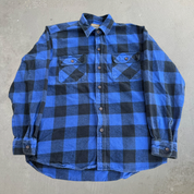 J- Vintage Schmidt Workwear Blue/Black Plaid Button Down Flannel Shirt - XL Tall