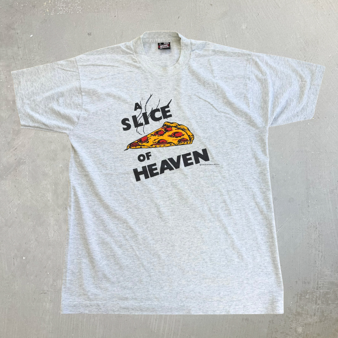 J- Vintage Mystic Pizza A Slice Of Heaven Graphic Made In USA Single Stitch Tee - L