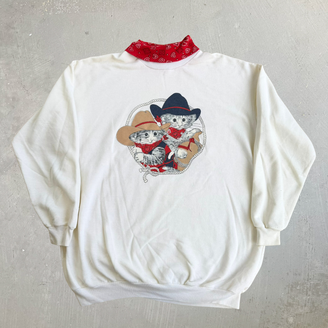 J- Vintage Western Cats Graphic Grandma Crewneck - L