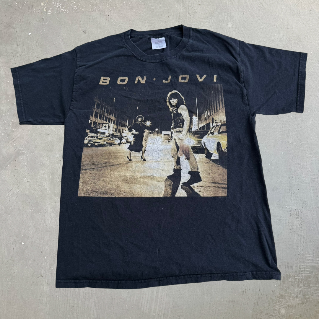 J- Vintage '00 Bon Jovi Picture Hanes Heavyweight Tag Tee - L