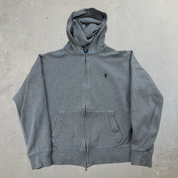 J- Vintage Ralph Lauren Grey Embroidered Zip Up Hoodie - M