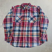 J- Vintage Schmidt Workwear Red/Navy Plaid Button Down Flannel Shirt - L