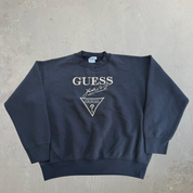 J- Vintage 90s Guess Jeans Embroidered Text & Logo Made In USA Crewneck - M