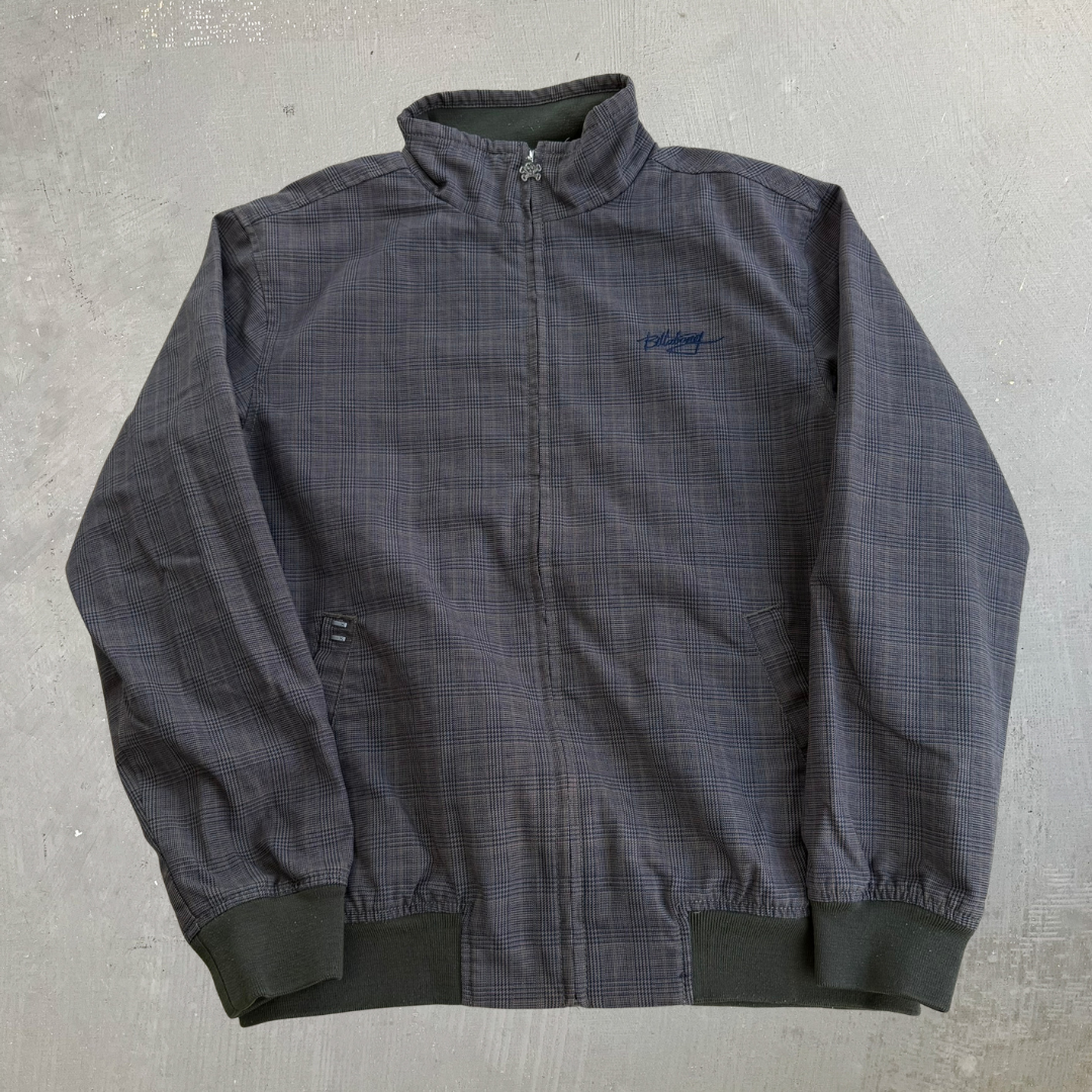 J- Billabong Embroidered Text Zip Up Plaid Lightweight Jacket - L