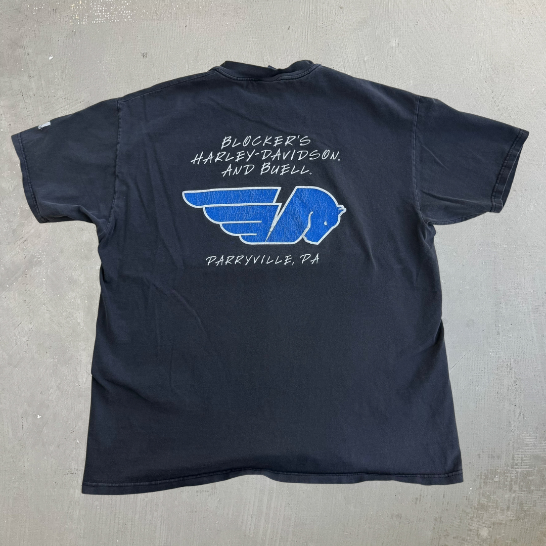 Vintage '98 Bluell & Harley Davidson Thunder Power Motorcycle Graphic Tee - XL