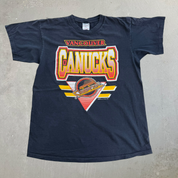 J- Vintage '93 Vancouver Canucks NHL Logo Text & Graphic Single Stitch Tee - L