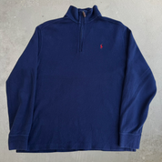 Vintage Polo RL Embroidered Logo Navy Made In USA Quarter Zip Sweater - M
