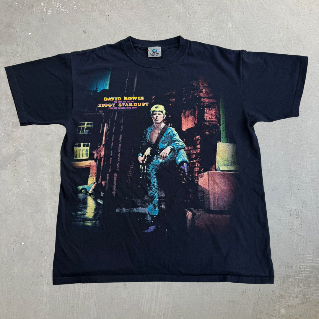 J- Vintage Liquid Blue David Bowie The Rise & Fall Of Ziggy Stardust Graphic Tee - L