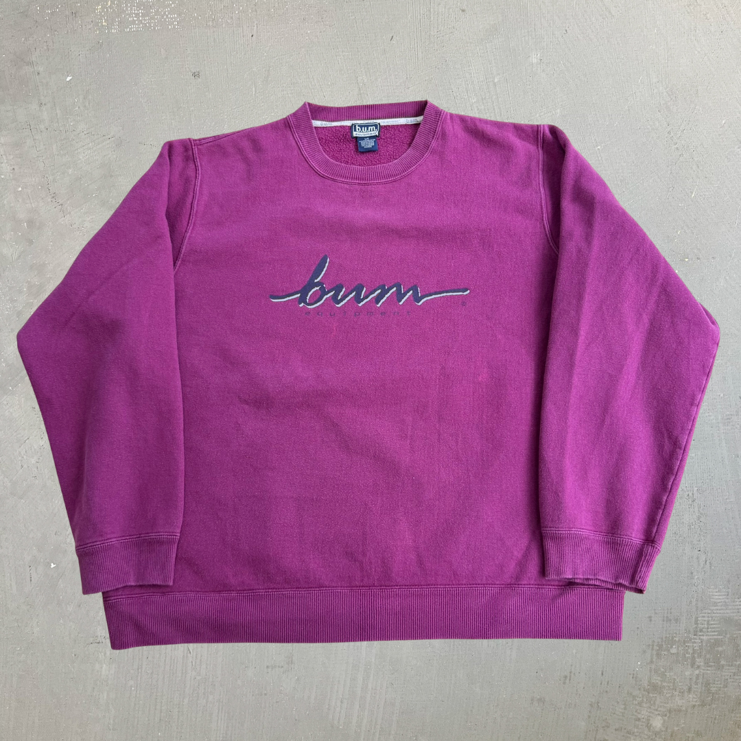 J- Vintage 90s Bum Equipment Text Logo Crewneck - L