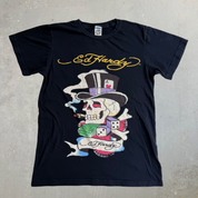 J- Vintage Ed Hardy Top Hat Skeleton Casino Graphic Tee - S