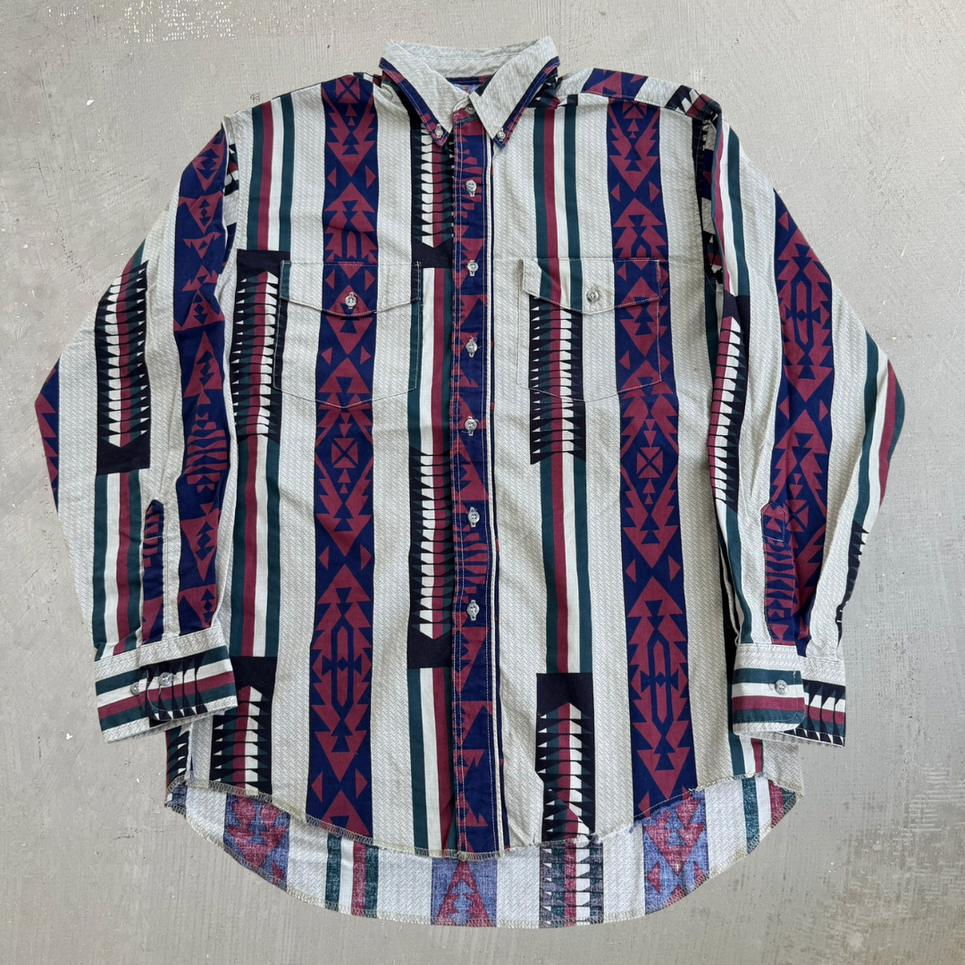 J- Vintage Wrangler Western Pattern Button Down Shirt - XL Long