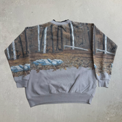 J- Vintage Artisan Design Deers All Over Print Made In USA Henley Crewneck - M
