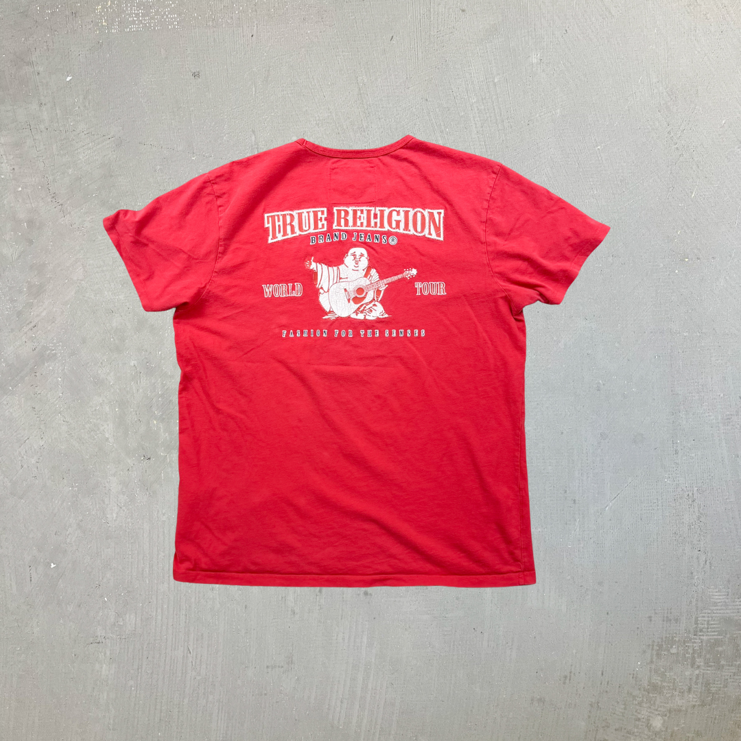 F- Vintage True Religion Logo Text Graphic Tee