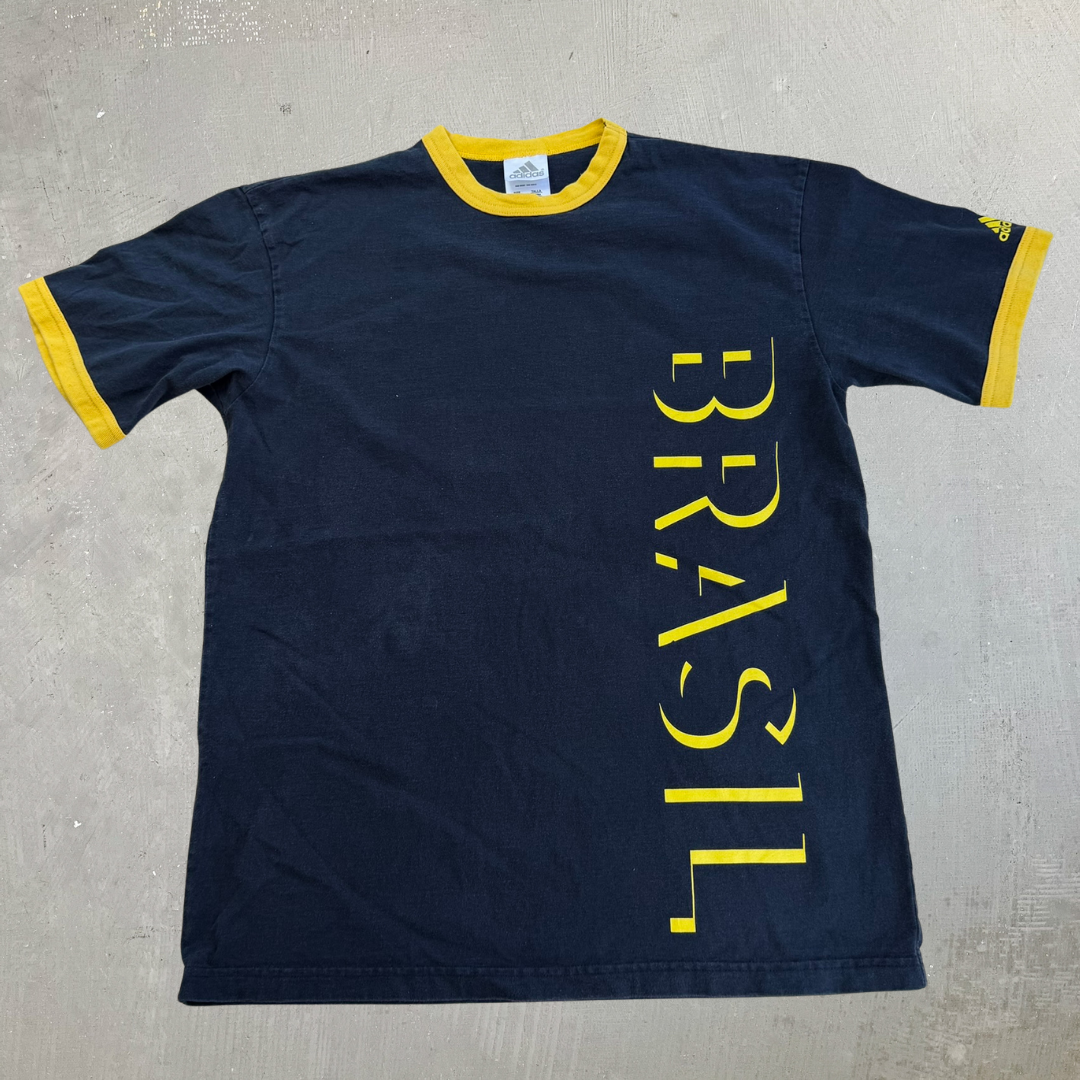 J- Vintage Adidas Brazil National Soccer Team Text Ringer Tee - XL