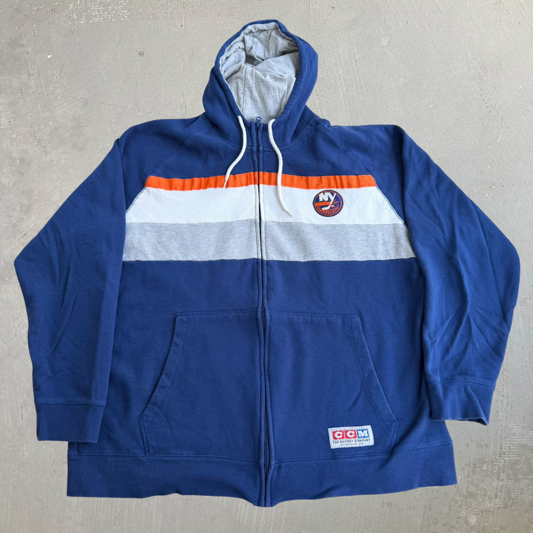 J- Vintage New York Islanders NHL CCM Embroidered Logo Zip Up Hoodie - 2XL