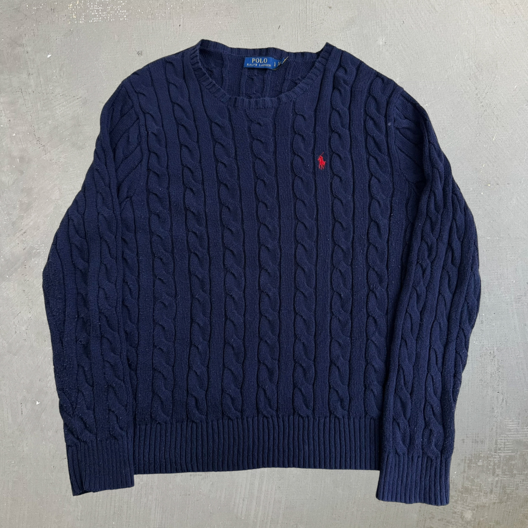 Polo Ralph Lauren Embroidered Logo Cable Knit Sweater - L