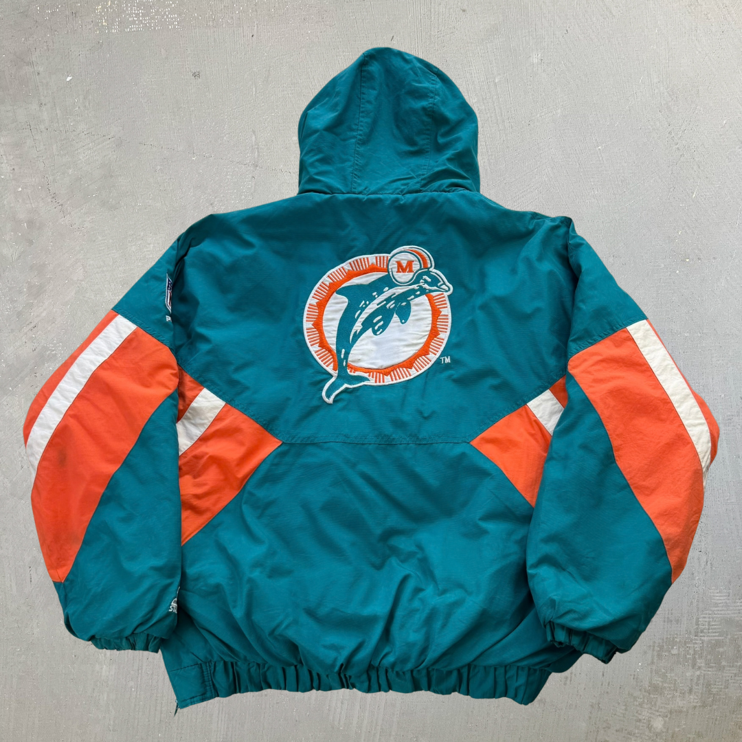J- Vintage 90s Miami Dolphins NFL Starter Anorak Pullover Winter Jacket - XL