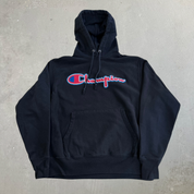 J- Vintage Champion Reverse Weave Chenille Embroidered Text Hoodie - L