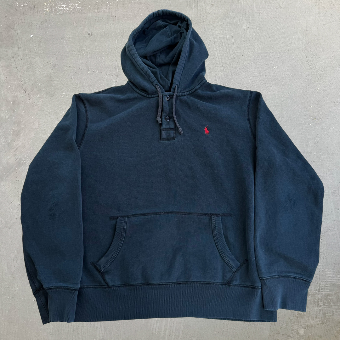 J- Vintage 90s Polo RL Embroidered Logo Henley Hoodie - XL
