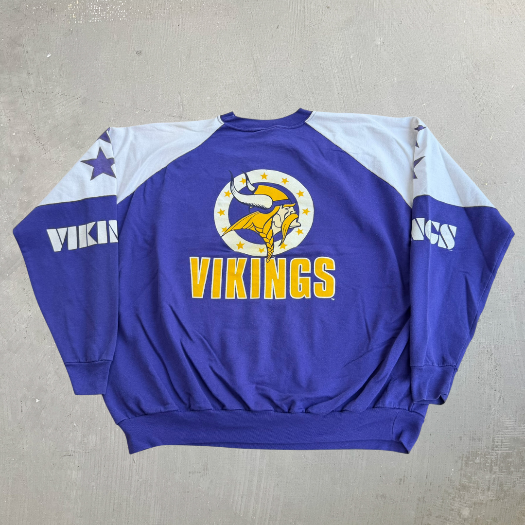 J- Vintage Minnesota Vikings NFL Logo & Text Made In USA Crewneck - 3XL