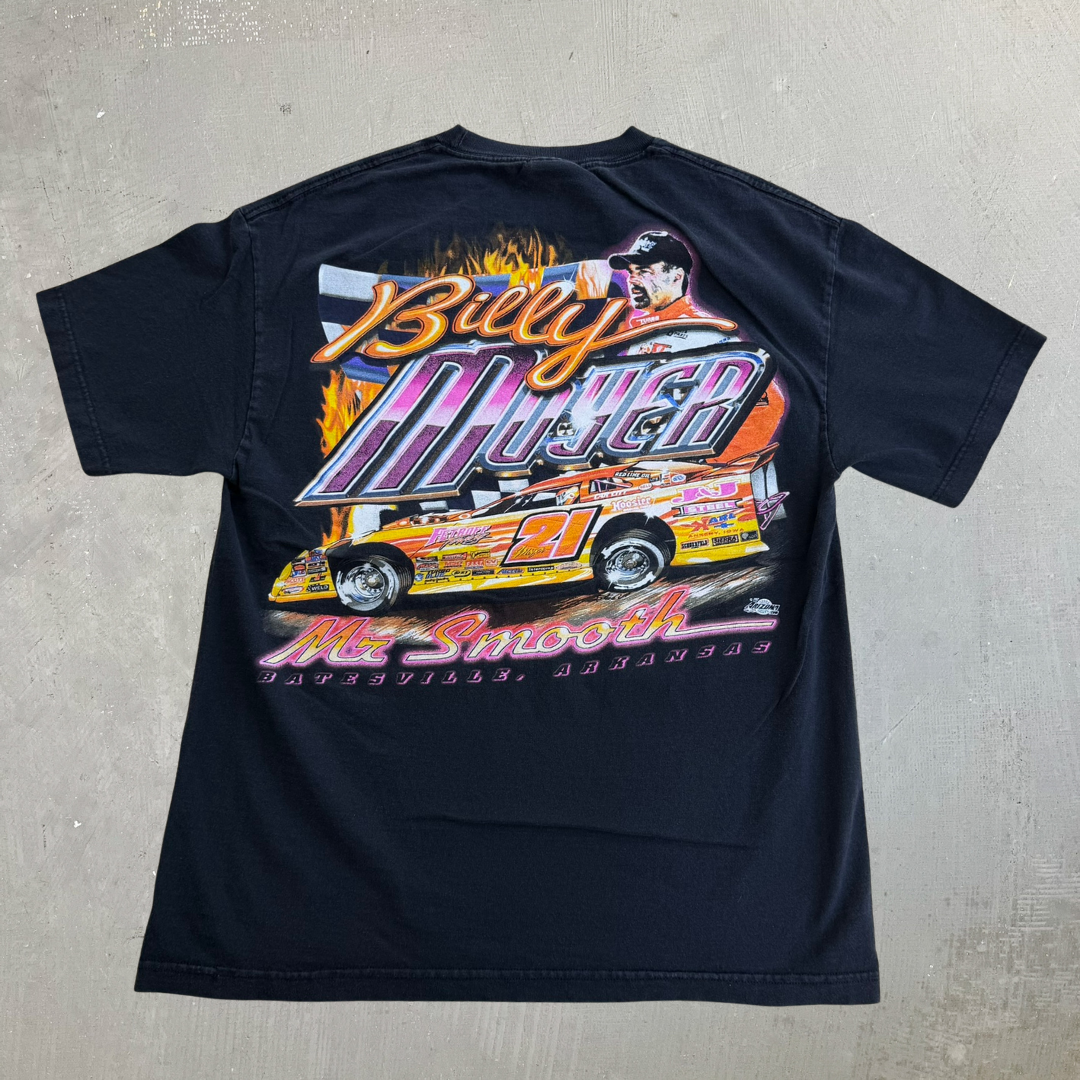 J- Vintage '02 Nascar Billy Moyer Mr. Smooth Car & Picture Graphic Tee - L