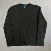 Vintage 90s Women's Lauren RL Olive Green Marino Wool Knit Sweater - Women's L