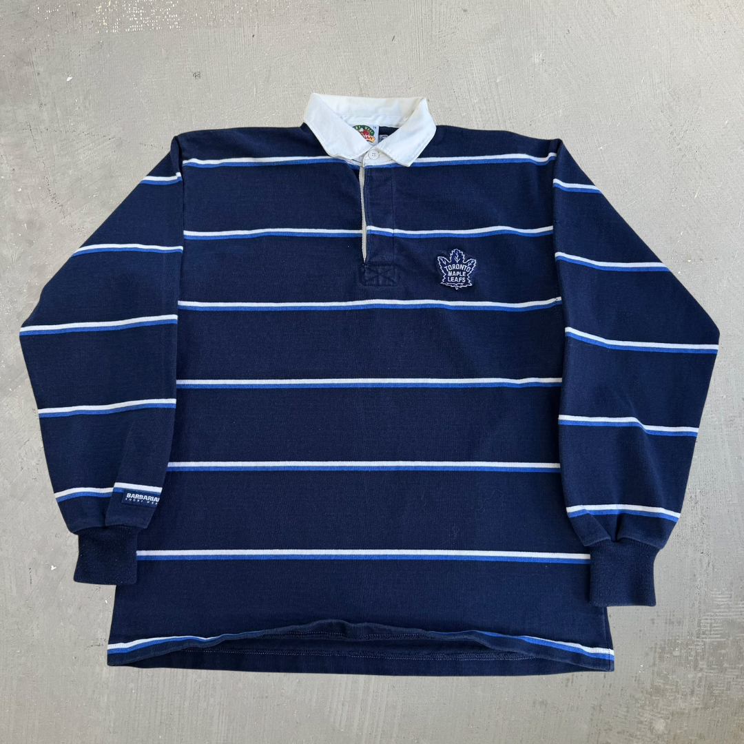 Vintage Toronto Maple Leafs NHL Barbarian Rugbywear Long Sleeve Rugby Shirt - XL