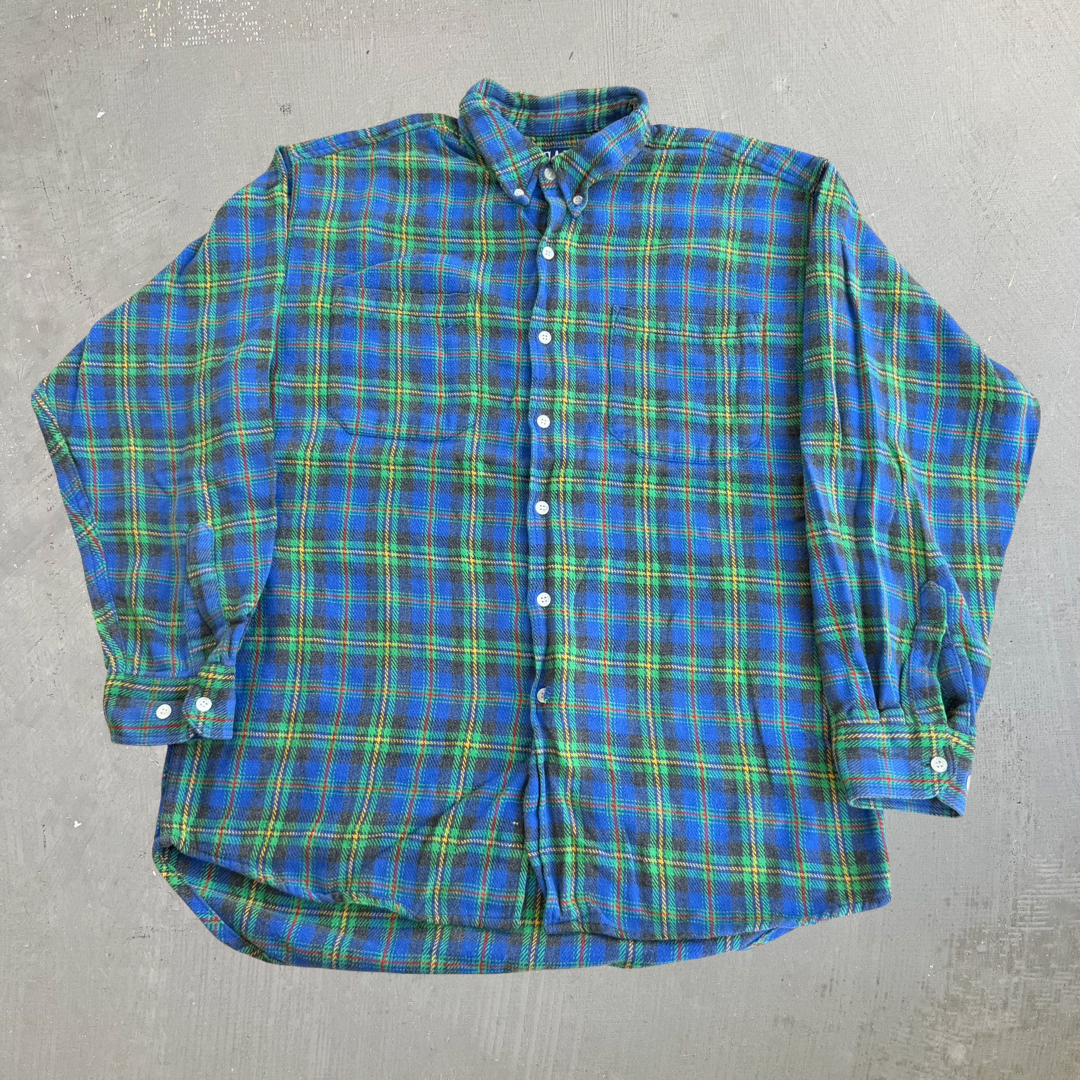J- Vintage Gap Blue/Green Plaid Button Down Flannel Shirt - L