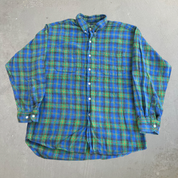 J- Vintage Gap Blue/Green Plaid Button Down Flannel Shirt - L