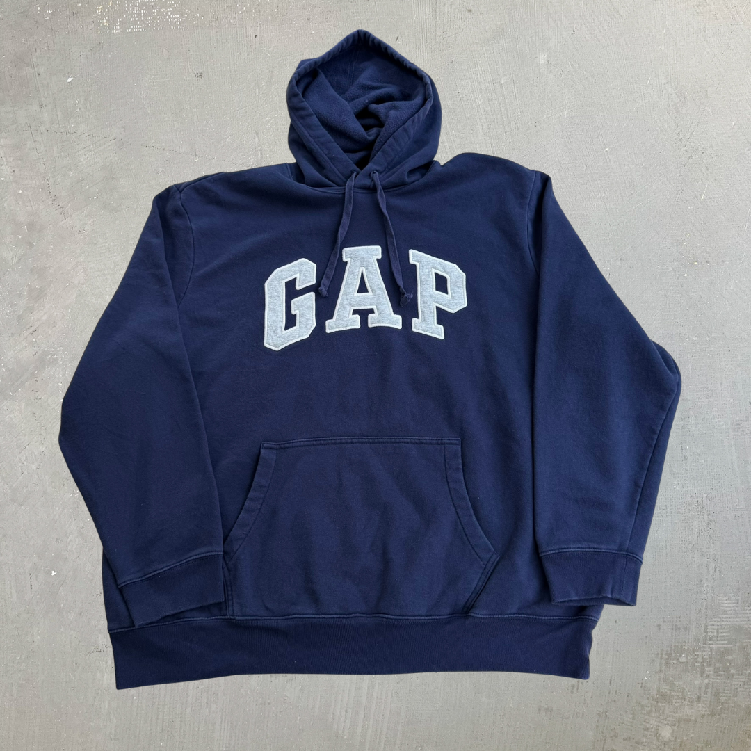 J- Vintage GAP Embroidered Text Navy Hoodie - 2XL