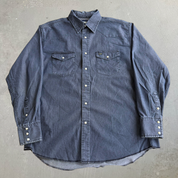 J- Vintage Wrangler Western Denim Pearl Snap Button Down Shirt - L