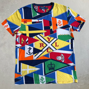 Vintage Polo RL Yacht Club All Over Print Graphic Single Stitch Tee - S