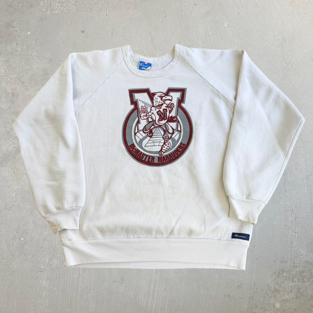 J- Vintage 90s Champion McMaster University Marauders Graphic Made In Canada Crewneck - XL