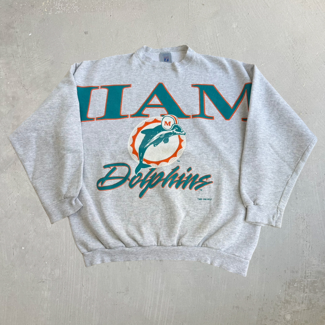 J- Vintage '96 Miami Dolphins NFL Graphic & Text Crewneck - XL