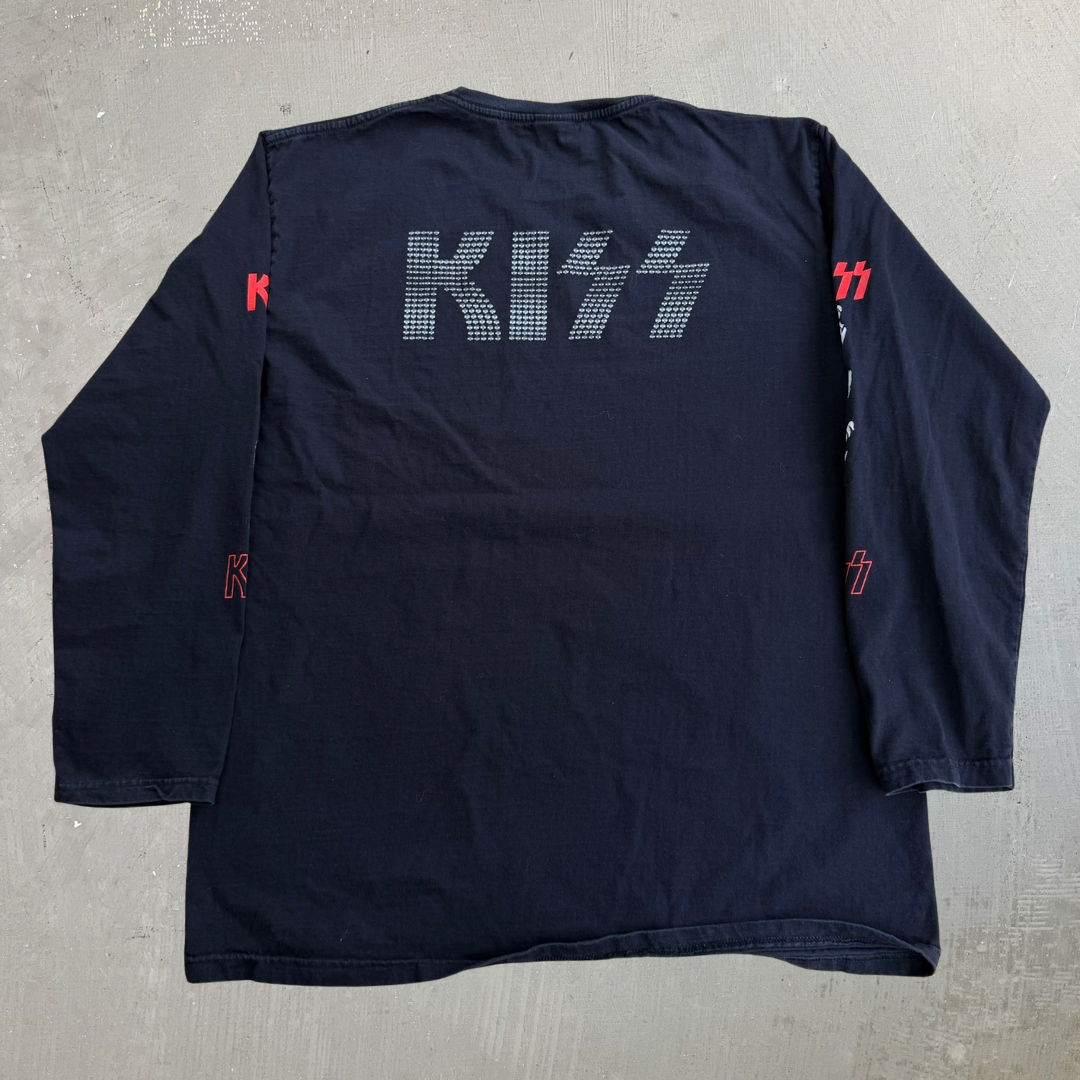 J- Vintage Kiss Bootleg Text & Graphic Yeah Rock Tag Long Sleeve Tee - XL