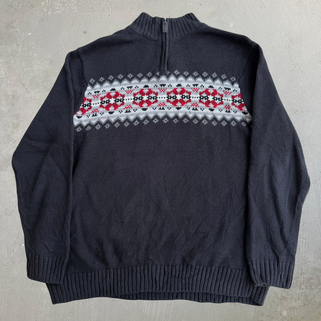 J- Vintage Chaps RL Dark Grey Quarter Zip Knit Sweater - L