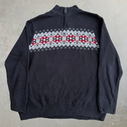 J- Vintage Chaps RL Dark Grey Quarter Zip Knit Sweater - L